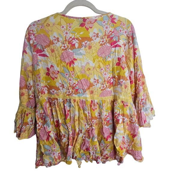 Torrid Top Floral Blouse Women 1X Yellow Bell Sleeve Blouse Embroidered Blouse - Picture 9 of 9